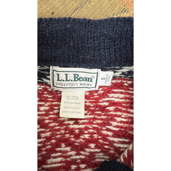 L.L. Bean Norwegian Sweater S Red Wool Blend Fair Isle Vintage USA Made Freeport - Picture 4 of 4